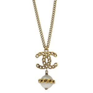 Chanel Charm CC Gold Chain Necklace Artificial Pearl B16B 154847